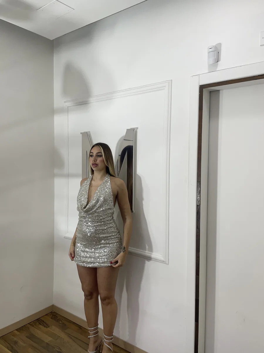 SEQUIN Halter Dress Argento