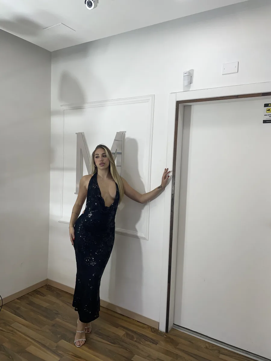 SEQUIN Drape Dress Nero