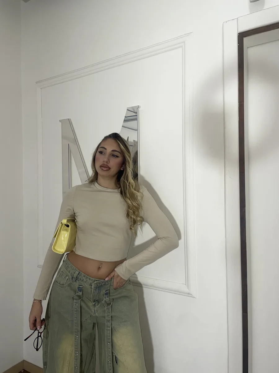 Maglia Crop Basic Beige