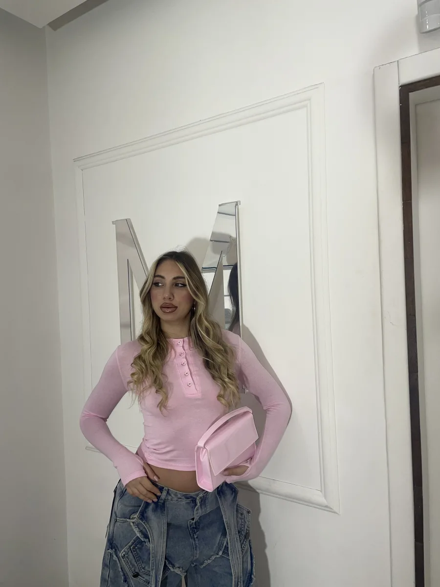 Maglia Basic con Bottoni Rosa