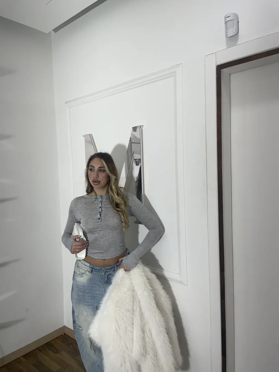 Maglia Basic con Bottoni Grigia