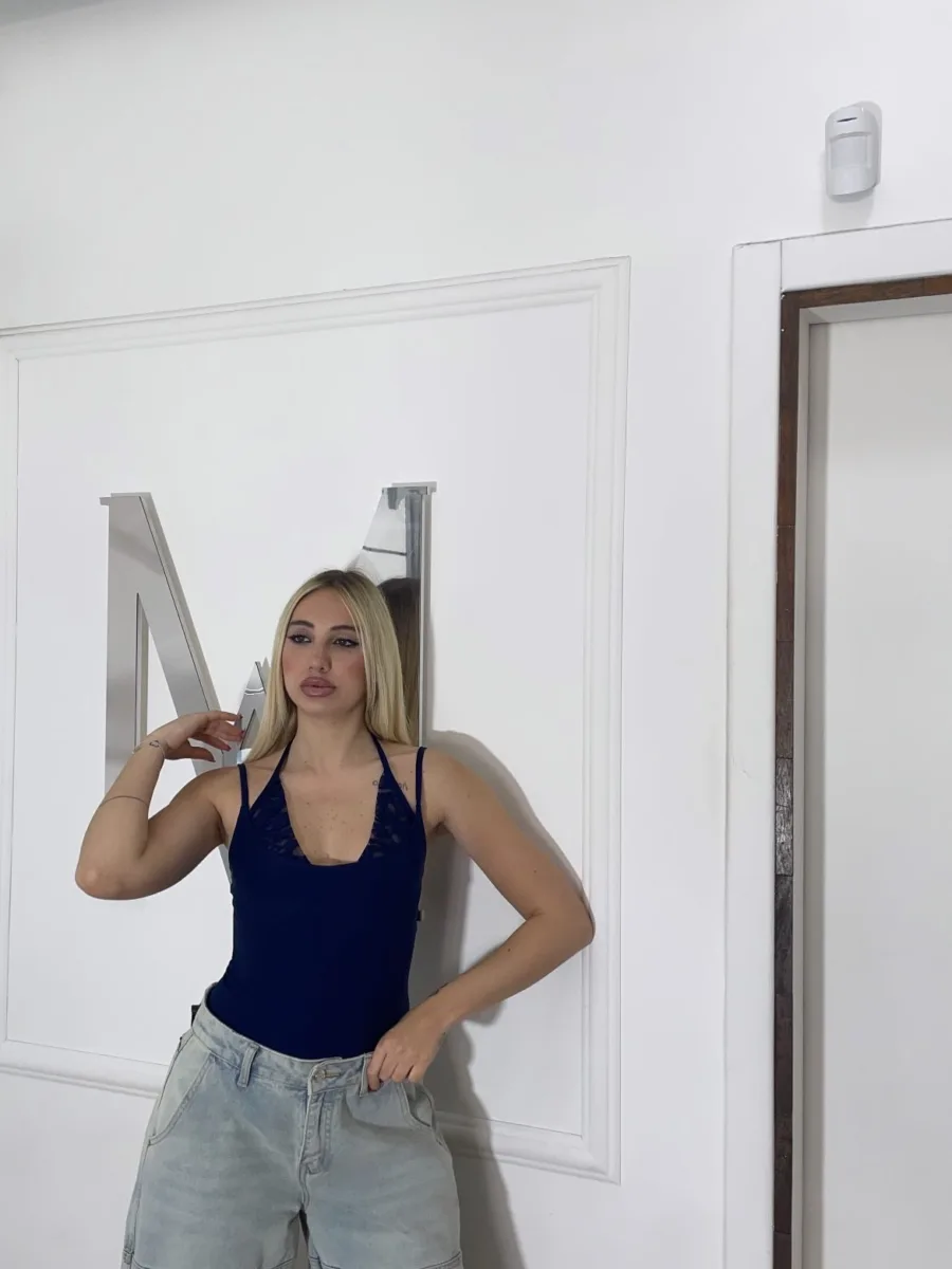 Body con pizzo blu notte